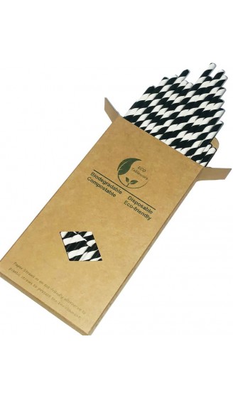 BOFA Schwarz Papier Trinkhalme mit Wirbel Streifen,20cm 7.87 zoll long,100% biologisch abbaubar ideal für Cocktail Deko Geburtstagsfeier und Hochzeit 100 Stück - B07CNPSZXTL