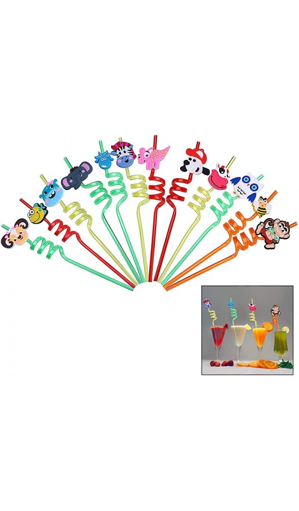 iwobi 12 Stück Curly Trinkhalme Wiederverwendbare Trinkschleife Strohhalme für Kinder Geburtstag Party Cocktail Deko - B07XPTBLJF6
