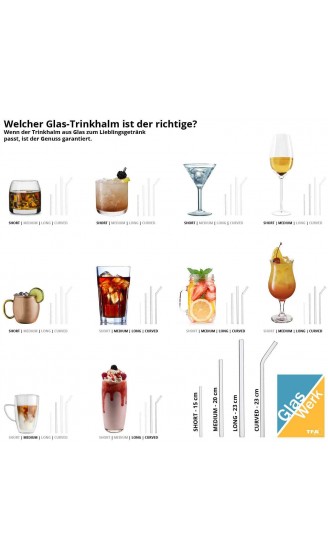 TFA Dostmann GlasWerk Short Glas Trinkhalme 14.2015.10 10 Stück Spülmaschinengeeignet für Cocktails - B07PS598H5W