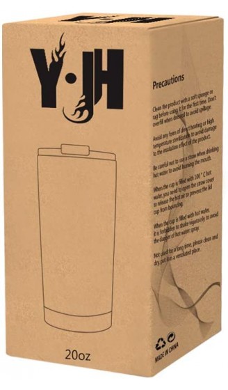 Y·J&H 20oz 550ml Doppelwandig Vakuum Isolierter Autobecher Edelstahl Reiseflasche Thermobecher Kaffee to Go mit 2 Spritzfestem Deckel 2 Strohhalm Rohrbürste,BPA Free Schwarz - B081NPZD2DR