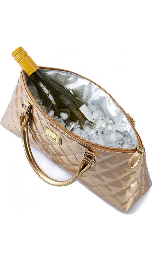 La Soir'ee by SACHI Isolierte Wein-börse Clutch Handtasche stilvolle Wein-Tragetasche Kühltasche für Damen Gold gesteppt - B08QPY1S6NJ