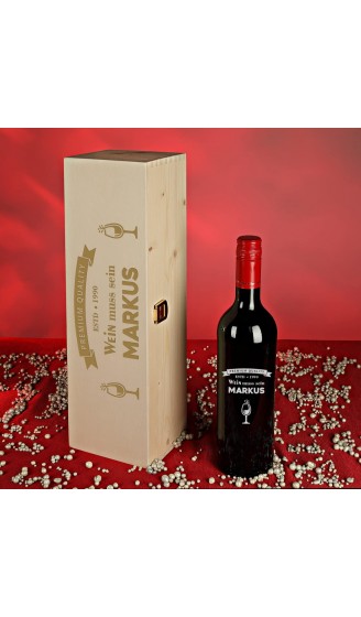 polar-effekt 2-TLG Wein Geschenkidee mit Wunschname graviert 700 ml Weinflasche und Kiste aus Naturholz mit Wunschgravur Motiv Premium Quality - B09MD1YYNWJ