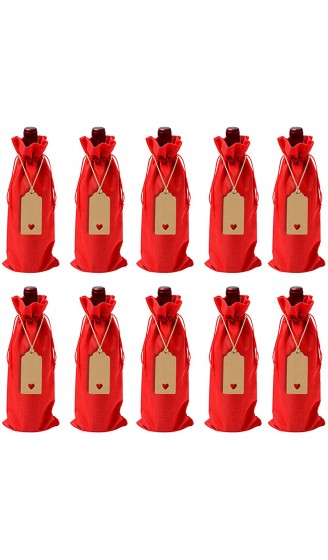rismart Weihnachten Weintasche Dekoration Baum Leinen Weinflaschen Tasche mit Kordelzug Weinflasche Beutel Rot 10 Stück - B08M429453J