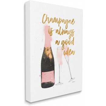 Stupell Industries Leinwandbild Motiv: Champagner Always Good Idea Aufschrift "Chic Wine Bottle" Design von Amanda Greenwood 40 x 50 cm Pink - B098ZSHDCT5