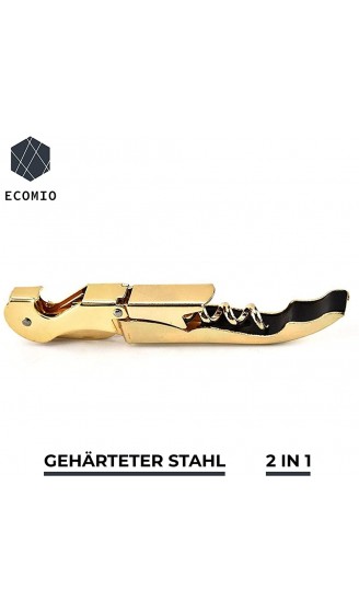 Ecomio Kellnermesser Korkenzieher aus EdelStahl Hochwertiges Sommelier Messer mit Folienschneide in edler Gold Optik ideal für die Gastronomie Bar oder für Unterwegs - B08V5K4P7LH