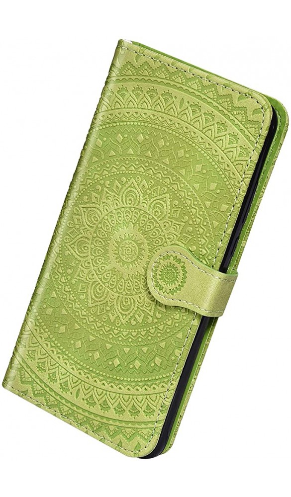 Herbests Kompatibel mit Huawei P20 Pro Leder Hülle Schutzhülle Handyhüllen Vintage Sonnenblume Muster Flip Brieftasche Wallet Tasche Ständer Klapphülle Etui Case Magnetverschluss,Grün - B07WYCB2T71