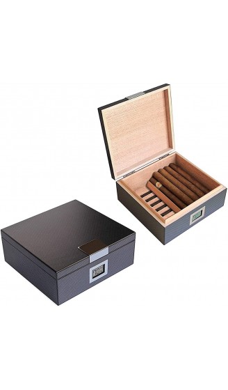 CGgJT Zigarren-Humidore Kohlenstofffaser-Zigarrenetui handgefertigte Moderne Cedar-Humidor mit vorderem digitalem Hygrometer und Luftbefeuchter schwarz halten etwa 25 50 Zigarren - B09Y8J6XS5F