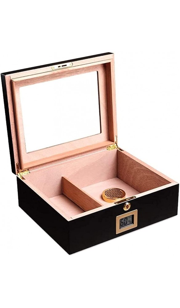 LZQBD ZENGQIANGJING Zigarren-Humidor Zigarrenbox mit Fronthygrometer und Luftbefeuchter mit Sicherheitsschloss dekorativer Box Farbe: schwarz Color : Black - B09WMG8PP5L