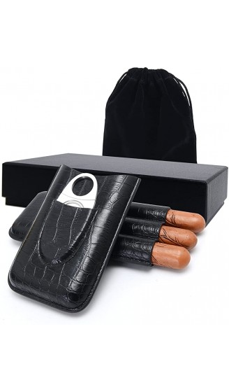 Zigarren Etui 3 Halter echtes Leder Zigarrenetui mit silbernem Edelstahl Messer - B01LFAXUO6F
