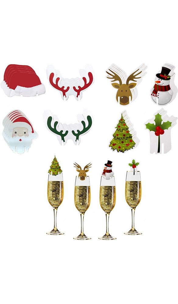 Anguxer 80 Stück Weinglas-Marker Weihnachtsschneidekarten zum Markieren der Weingläser Ihrer Gäste verschiedene Formen von Weingläsern für Weihnachten wiederverwendbar - B09GPNBV2BU