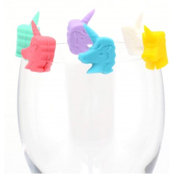 Bar Amigos Einhorn-Weinglas-Marker aus Silikon 6 Stück verschiedene Farben perfekt für Partys – haftet leicht an den Seiten von Gläsern und Flaschen. - B07F18HK6DR