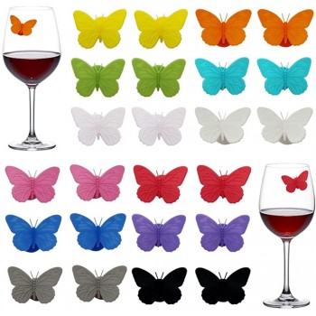Hazrcvr Glasmarker Silikon 24 Stücke Glasmarkierer Schmetterlings Glasmarkierer Silikon Wein Marker Glas Markierung Trinkgläser Wiederverwendbarer Glas Markierung Silikon für Weinglas für Bar Party - B09Q2P6LCGP