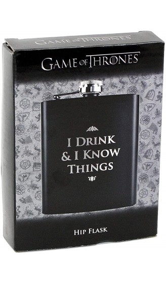 Game of Thrones Flachmann I Drink & I Know Things schwarz Bedruckt aus gebürstetem Edelstahl. - B078CY3C2ZB