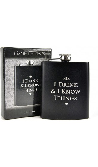 Game of Thrones Flachmann I Drink & I Know Things schwarz Bedruckt aus gebürstetem Edelstahl. - B078CY3C2ZB