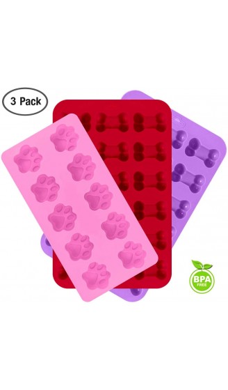 3 Pack Silikon Eisformen Trays mit Puppy Dog Paw und Knochen Form FineGood wiederverwendbare Bakeware Maker für Backen Schokolade Süßigkeiten Backofen Gefrierschrank Safe Pink Rot Lila - B074L15M72R