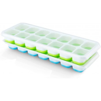 Brand – Umi Eiswürfelform aus Silikon mit Deckel 2 Stück blau grün stapelbar leichte Entnahme - B08D5NNPR1S
