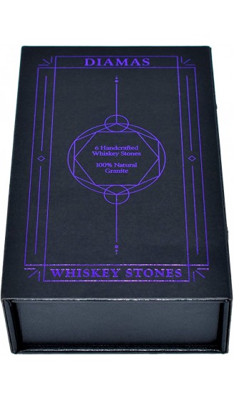 DIAMAS Whisky Steine Whisky Geschenkset | 6 Handgefertigte Premium-Granit 14-seitige Kühlsteine Eiswürfel + Samtbeutel im modernen Öko-Box-Set & Kein Verwässern für Whiskey Wodka Gin & Mehr - B08FBMF1FWN
