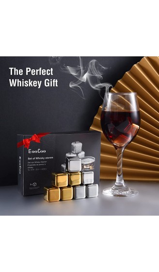 EooCoo Whisky Steine Edelstahl Set,8pcs Wiederverwendbare Eiswürfel Ein tolles Geschenk für Männer oder Frauen geeignet für Whisky Wein & Getränke- Grau & Gold - B09PV3RP4JH