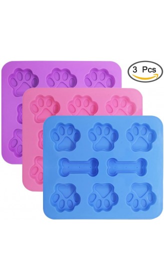 FineGood 3-teilige Silikonformen Puppy Dog Paw & Bone Shaped 8-Cavity wiederverwendbarer Eiswürfel-Schokoladenkeks Backformen Ofen Mikrowelle Gefrierschrank Geschirrspüler Safe-Pink Blau Lila - B07DNSB2XF9