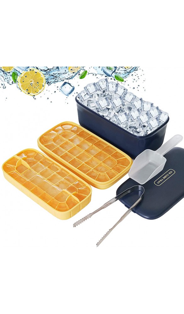 HOTUCG Eiswürfelbox Ice Cube Tray Eisbox mit Deckel Eiswürfelform Silikon Kunststoff Eiswürfelbehälter Doppelschicht Eiswürfelschale Eiswürfel Form für Getränke Saft Süßigkeiten Wein 64 Fach - B08RRTBCS3P