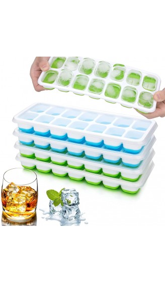JTENG 4 Stück Eiswürfelform Silikon Eiswürfelschale mit auslaufsicherem Deckel BPA-frei geeignet für Kaltgetränke Whisky Cocktails und Babynahrung Blau Grün 56 Würfel - B09P8BZ1VTU
