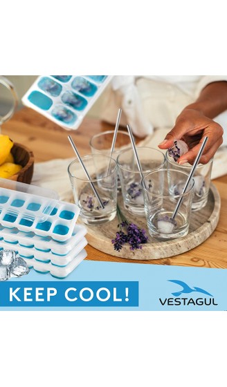VESTAGUL – 4er Pack Eiswürfelform Silikon mit Deckel – Ice Cube Tray Set mit 4 Metallstrohhalmen& Reinigungsbürste –Silikon Eiswürfelform für Getränke& Babynahrung - B09MZ16V8BJ