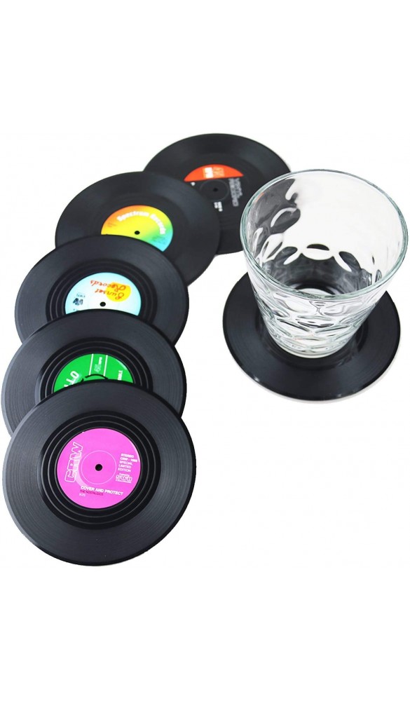 Dr.JIEER Set of 6 Coasters ,untersetzer gläser ,untersetzer,glasuntersetzer,Retro Vinyl LP Record Style Coaster Cup Mat ,Non-Slip Insulated Coffee Drinks Mat - B08H2JTY56O