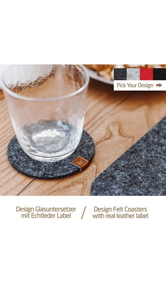 Miqio® Design Glasuntersetzer Filz und Leder Waschbar 10er Set Getränke Untersetzer mit Echtleder Applikation - B07KCGG6ZXW