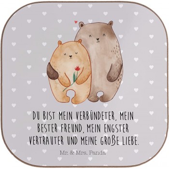 Mr. & Mrs. Panda Quadratische Untersetzer Bären Liebe Grau Pastell Glasuntersetzer Getränkeuntersetzer Bierdeckel Untersetzer Gläser - B075PXP7692