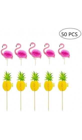 ZARRS Hawaii Cake Picks,50 Stück 3D Flamingo Ananas Kuchen Topper Cocktail Dekoration Getränk für Sommer Hawaii Geburtstag Hochzeitsfeier Dekoration - B08D8T9JSB9
