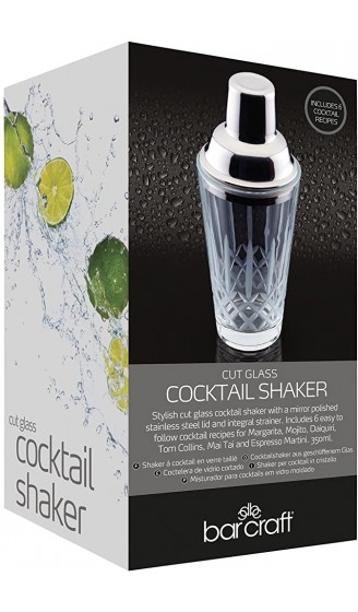 BarCraft Cocktail-Shaker aus Glas mit Eingeschnittenen Mustern und Edelstahlsieb Deluxe-Cocktail-Mixer 400 ml Inklusive Rezeptheft und Geschenkbox - B071G16LQQO