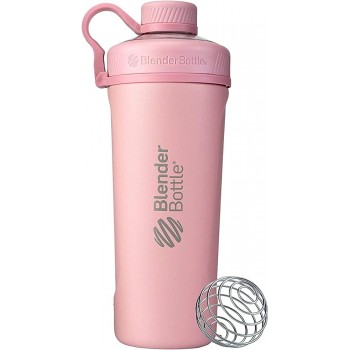 BlenderBottle Radian Shaker Cup Insulated Stainless Steel Water Bottle with Wire Whisk 26-Ounce Matte Rose Pink - B081SNT8JLV