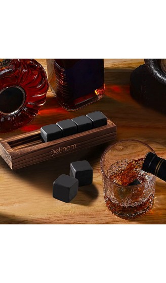 Delihom Whiskey Steine Set in der Wunderschöner Holzkiste 6 Wiederverwendbare Whisky Steine aus Granit Geschenkset Geschenk für Männer - B08X6935MKH