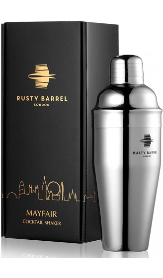 Rusty Barrel Mayfair Cocktail-Shaker aus Edelstahl groß 680 ml in Geschenkbox - B093QGLGQ2W