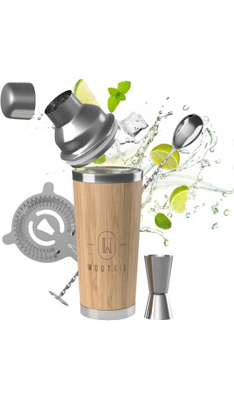 WOOTAIL Cocktail Shaker Set Bambus 750ml Volumen - B08M2398JB7