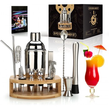 Cocktail-Shaker-Set 750 ml 16-teiliges Mixologie-Barkeeper-Set mit Bambus-Ständer professionelles Edelstahl-Barkeeper-Set perfektes Bar-Werkzeug-Set für zu Hause - B08HRH69P9Z