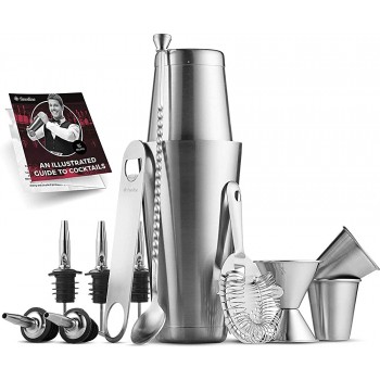 Expert Cocktail-Shaker Home Bar Set – 14-teiliges Edelstahl Bar Werkzeug Kit mit Shaking Dosen Flat-Flaschenöffner Doppel-Bar-Jigger Hawthorne-Sieb Schnapsgläser Barlöffel und 6 Ausgießer. - B01MXRSMZP2