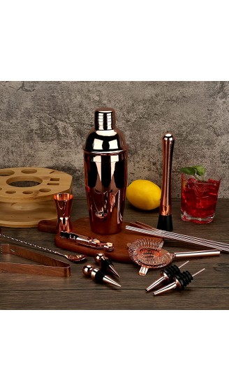 exreizst Cocktail-Shaker-Set 750 ml 16-teiliges Mixologie-Barkeeper-Set mit Bambus-Ständer – professionelles Edelstahl-Barkeeper-Set – perfektes Bar-Werkzeug-Set zum Mixen von Getränken Rotgold - B08RNHGFWYC