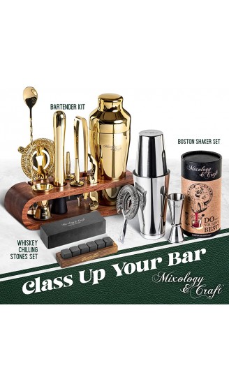 Mixology Barkeeper-Kit: 10-teiliges Bar-Set mit stilvollem Mahagoni-Ständer | perfektes Barkeeper-Set mit Bar-Tools und Martini-Shaker für kinderleichte Getränke Mixen Gold - B07P9RPJQQH
