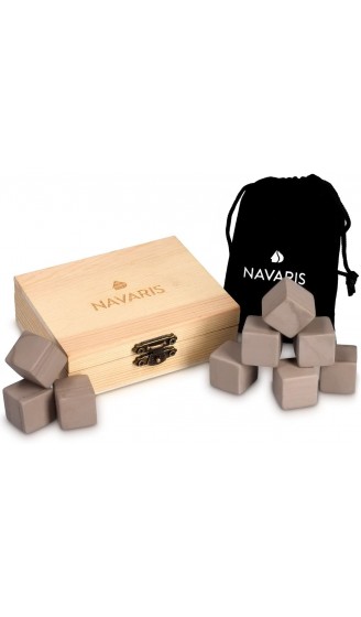 Navaris 9X Whisky Steine aus Granit Kühlsteine Set Whiskey Stones Eiswürfel für Rum Scotch Getränke Whiskeysteine mit Holzbox und Samtbeutel - B06XCX5R6QR