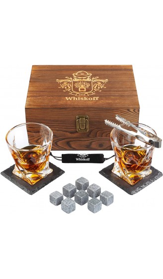 Whiskey Glas 2er Set Bourbon Whiskey Geschenkset Scotch Steine Pinzette Untersetzer Chillingsteine & Bargläser Trinkgläser für Männer & Frauen Whiskey Glaswaren in Holz Geschenkbox - B07GJP8Z6WY