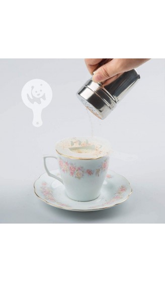 AIFUDA 2 Stück Edelstahl Dredge Shaker mit Griff und 16 Stück Druckformen Schablonen Salz Pfeffer Kaffee Kakao Zimt Pulver Dose mit Loch für Küche Backen Kochen - B07ZNMQT8Z7