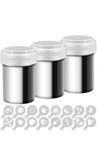 Aifuda 3 Streudosen aus Edelstahl für Kaffee oder Kakao mit feinem Sieb für Backen Kochen oder Restaurants mit 16 Motivschablonen - B073WWD85N3