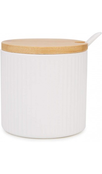 Chase Chic Zuckerdose Keramik Zuckerdose Porzellan mit Holzdeckel und Porzellanlöffel Vintage Zuckerdose Klein 250 ml8.4oz Anzug für Kaffeebar Küche und Frühstück zu Hause Weiß - B08X6FY5YQ5