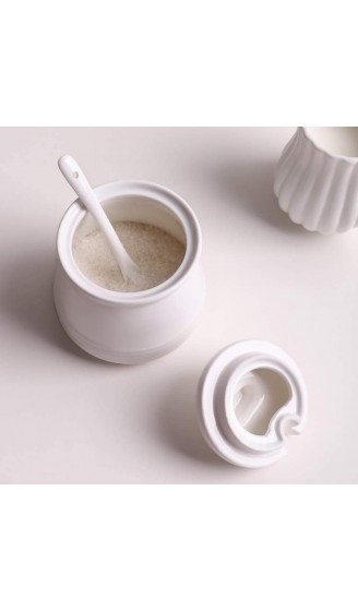 DOWAN Zuckerdose 590ML Zuckerdose mit Deckel und Löffel Porzellan Zuckerdose Salzbehälter Kaffeebarzubehör Weiß - B07RV9LH79R