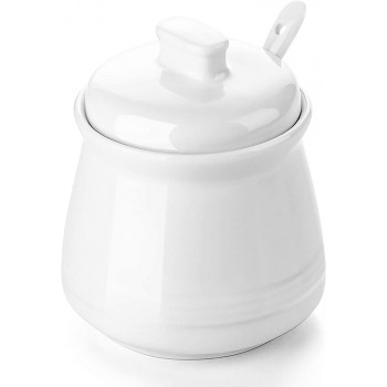 DOWAN Zuckerdose 590ML Zuckerdose mit Deckel und Löffel Porzellan Zuckerdose Salzbehälter Kaffeebarzubehör Weiß - B07RV9LH79F