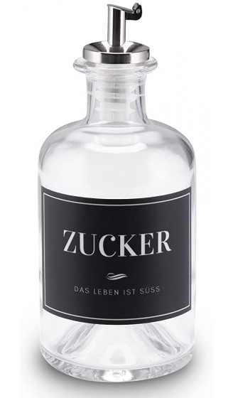 Lifestyle Lover Zuckerstreuer aus Glas 350ml Flasche Dosierer aus Edelstahl ideal für weißen braunen Zucker ZUCKER - B09TBCS8Y42