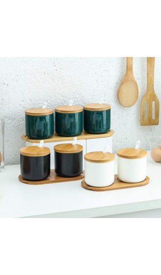 OnePine 2er Set Keramik Gewürzdosen Salztopf Keramik Zuckerdose Gewürzgläser mit Löffel und Bambus Deckel für Tee Zucker Salz Gewürze - B08MJK7LBNN