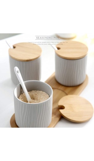 OnePine 2er Set Keramik Gewürzdosen Zuckerdose Keramik Zucker Schüssel mit Löffel und Bambus Deckel für Tee Zucker Salz Gewürze Bei Zuhause und Küche - B08B58DD9C8
