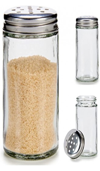 Vivalto Zuckerstreuer Zuckerdose 11,7cm x 5cm Fassungsvermögen 100ml aus Glas Deckel aus Edelstahl ideal zum dosieren von Puderzucker und Kristallzucker - B09D9YNJ5WN